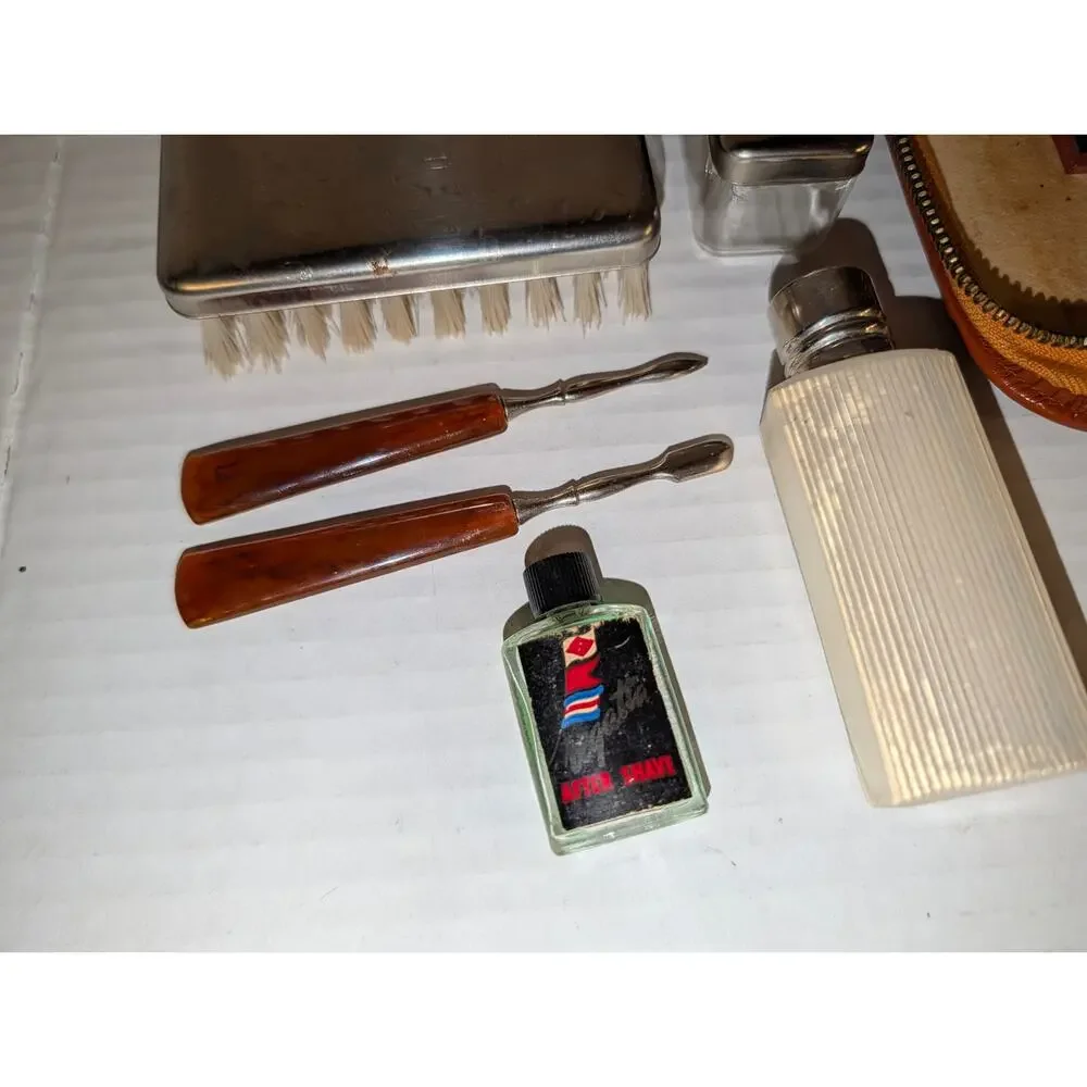 Vtg German Leather Toiletry Kit Art Deco Grooming Set Fuller After Shave